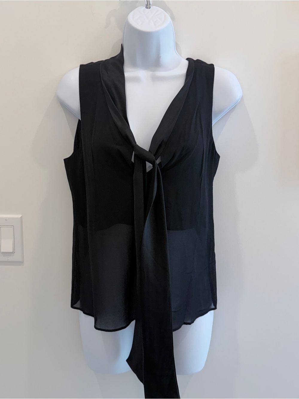 Theory Black Sleeveless Tie-Neck Blouse
